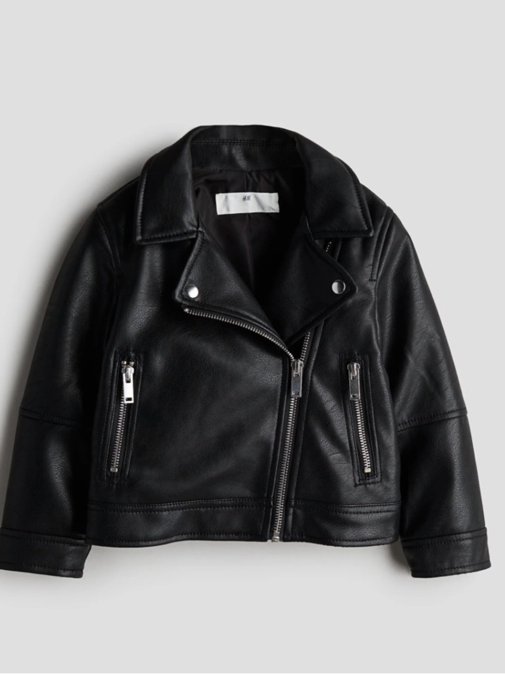 H&M Black Faux Leather Classic chic Moto Jacket with Silver Hardware cool girl